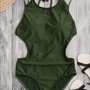 One piece olive green bathing suit